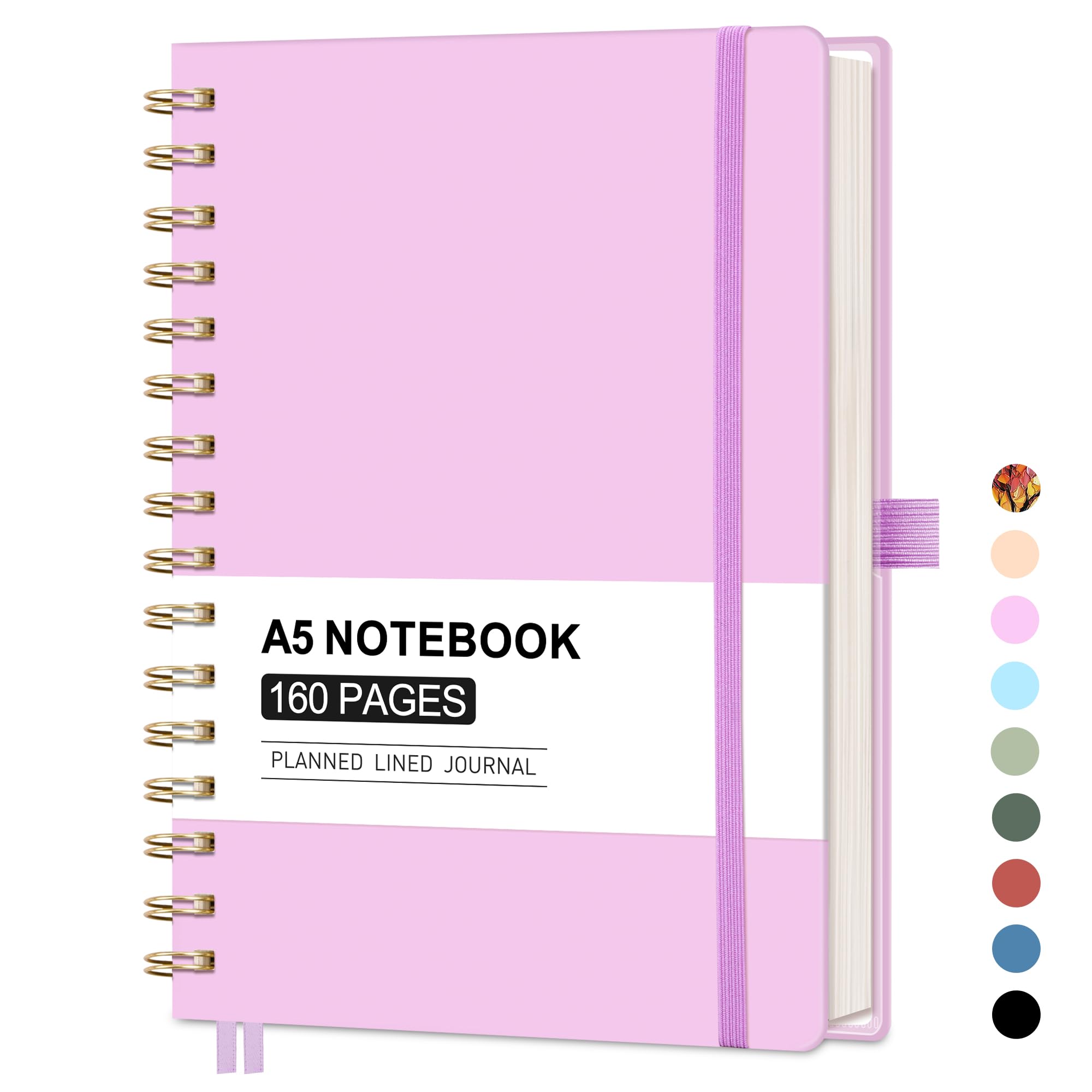 AUTEMPO A5 Notebook, Spiral Journal, 160 Lined Pages, A5 Medium Size (14.5 x 21cm), for Men & Women, Journaling, Writing, Work & Office, Hardcover, 100 GSM Thick Paper - Purple