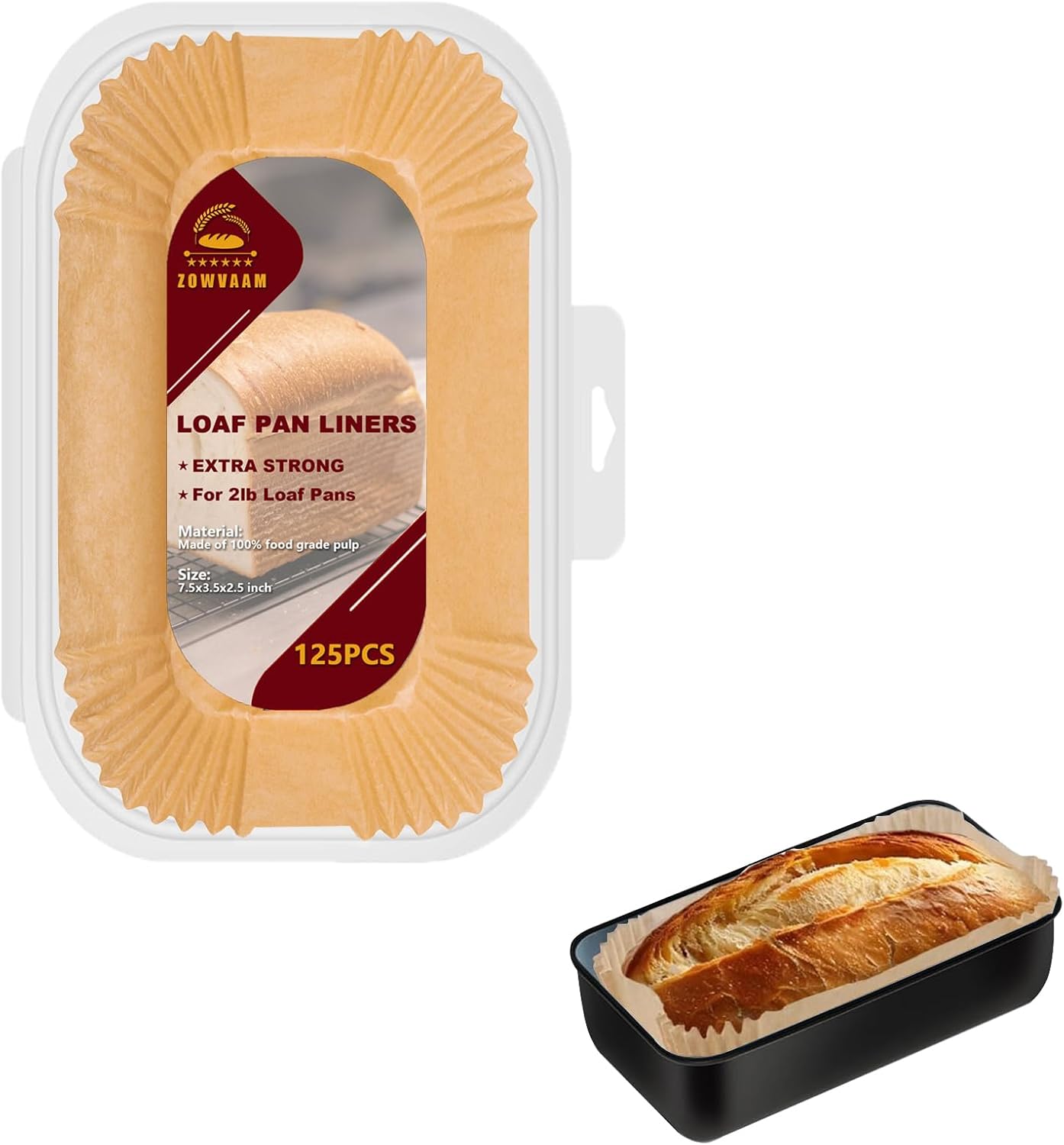 Loaf Pan Liners, 2lb Loaf Pan Parchment Liners for Baking Bread 9x5, 125 Pcs Non-Stick Disposable Bread Pan Liners, Loaf Bread Liners for Baking