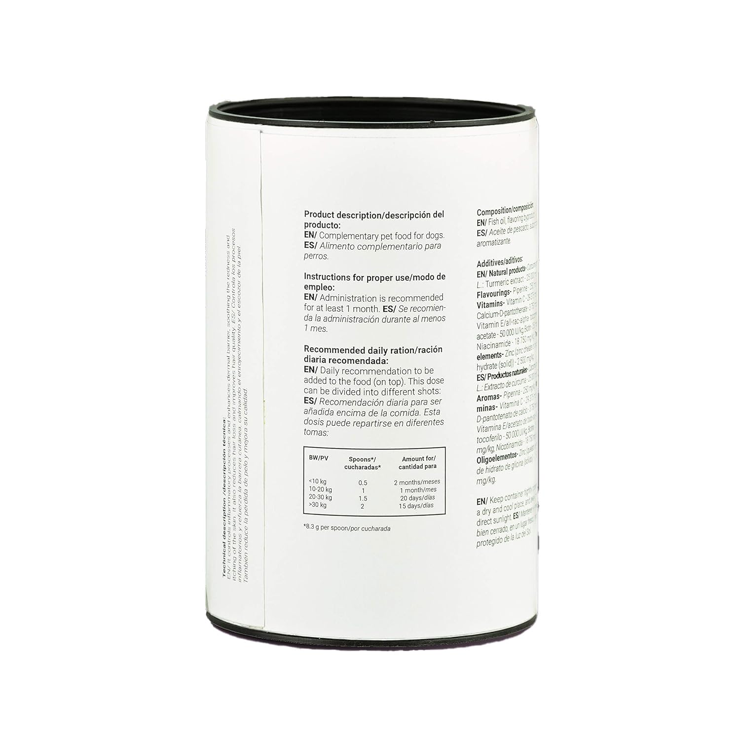 Suplemento Natural para Perros con Dermatitis, picores o caída del Pelo – Dermakun 260 g. con Omega 3, Biotina, Curcumina y Zinc – Mejora Piel y Pelaje