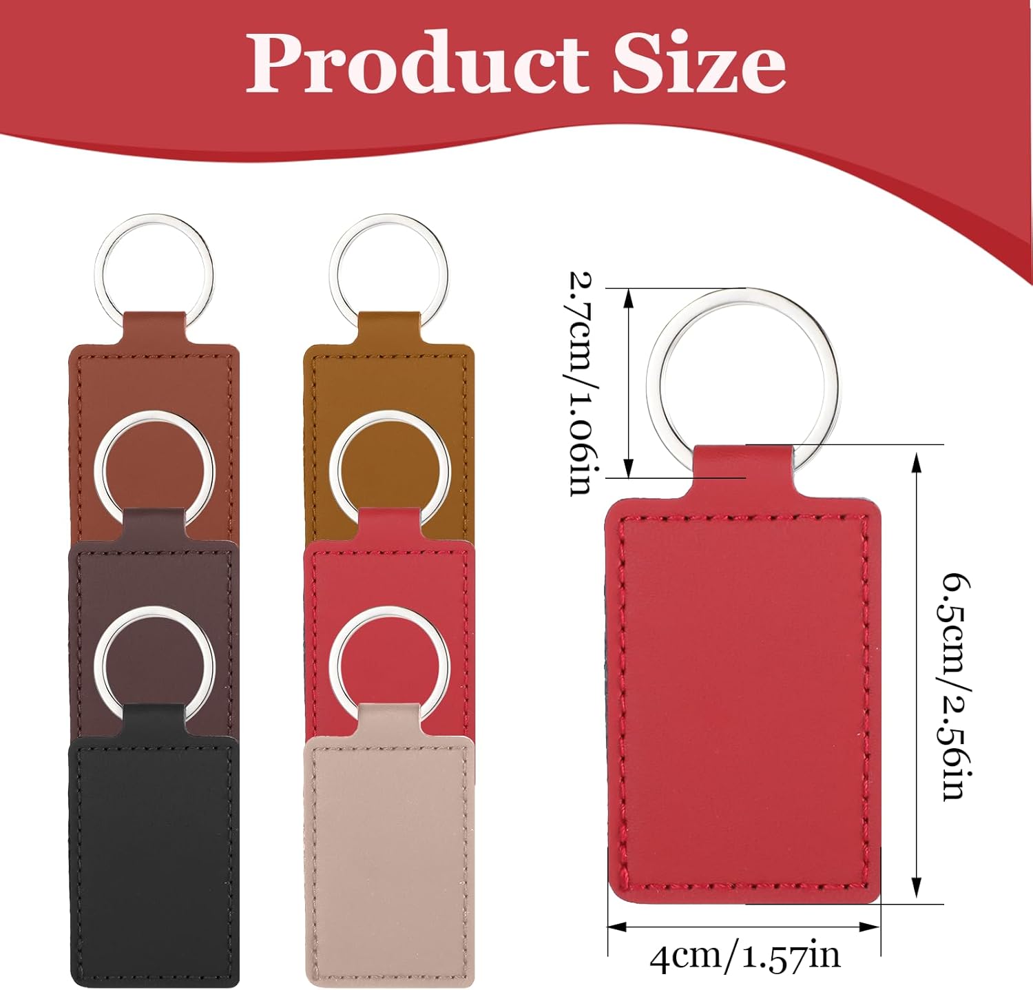 48 Pcs Leather Key Fob Kit, Rectangular Leather Keychain Blanks with Keychain Rings, PU Laser Engraving Key Chain, Stamping DIY Crafts for Working