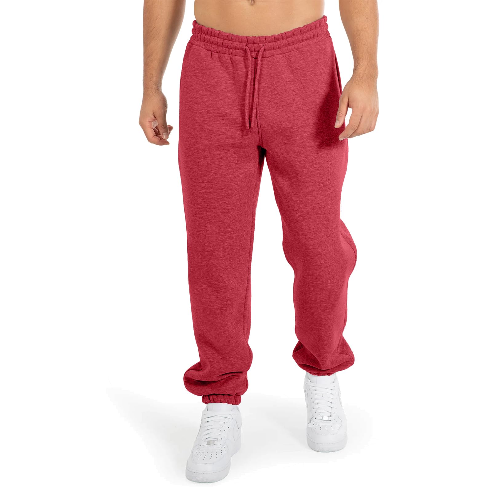 NetSetUK Mens Fleece Jogging Bottoms Elasticated Joggers Cuffed Sweatpants with Zipper Pockets Drawstring Trousers Pants Gym Sport Workout Wine