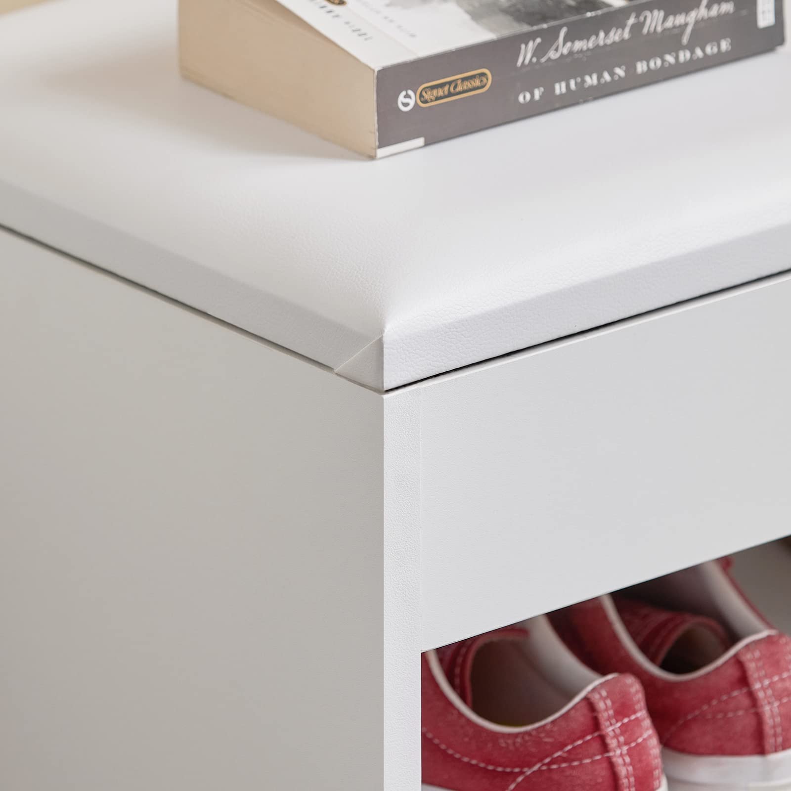 SoBuy Panca Scarpiera Ingresso Scarpiera Slim con Seduta Imbottita Contenitore Ripiani Cassapanca Panca Contenitore Bianco 60x30x44 cm Portata 120kg FSR25-W