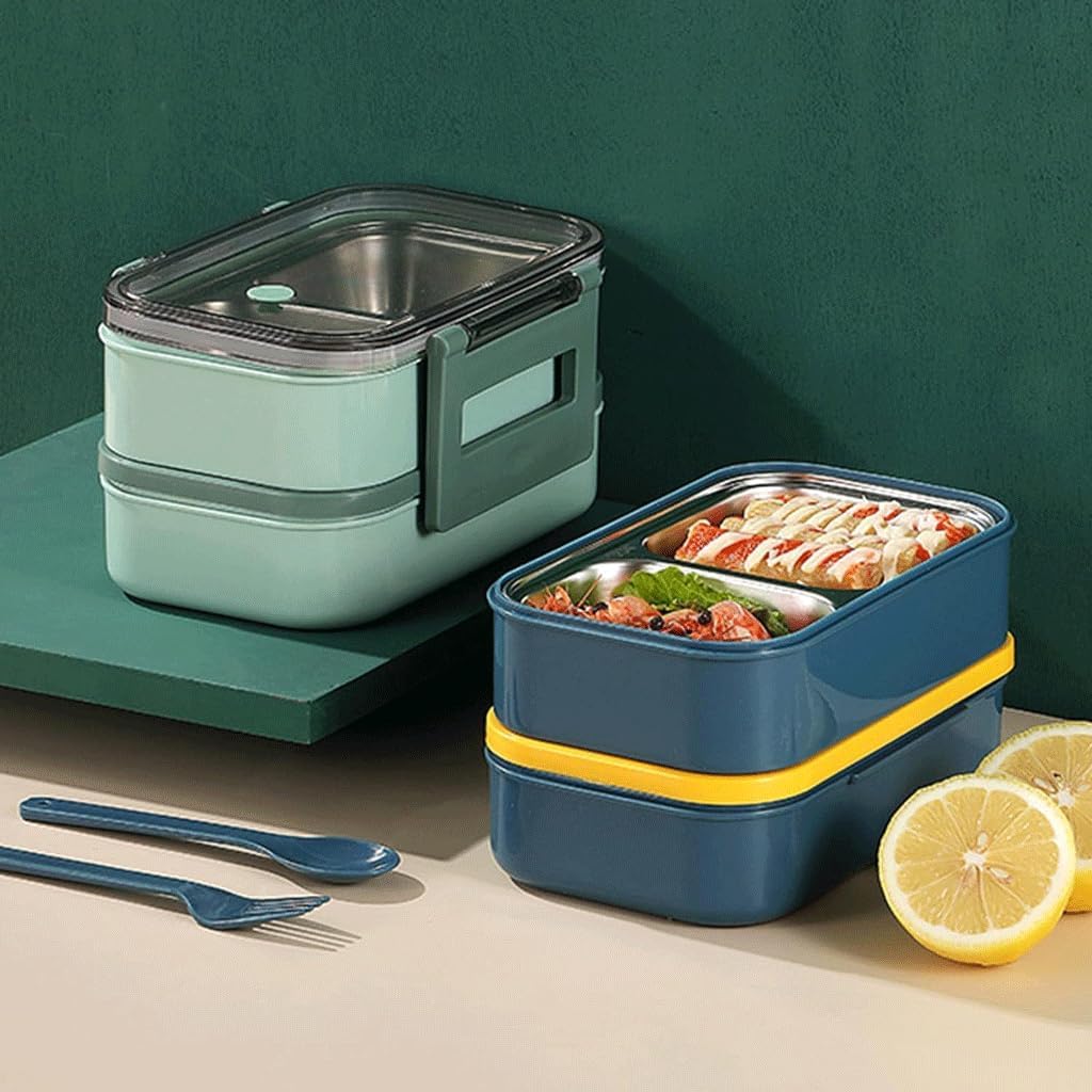 Bento Box a doppio strato in acciaio inossidabile 304 | Multicolore: picnic, viaggi, scuola, cantiere, all'aperto(B)