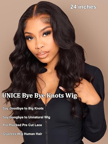 Miniatura 2 de UNICE Bye Bye Knots - Peluca de cabello humano ondulado HD de 7 x 5 pulgadas, nudos invisibles blanqueados, para poner y llevar, peluca frontal sin
