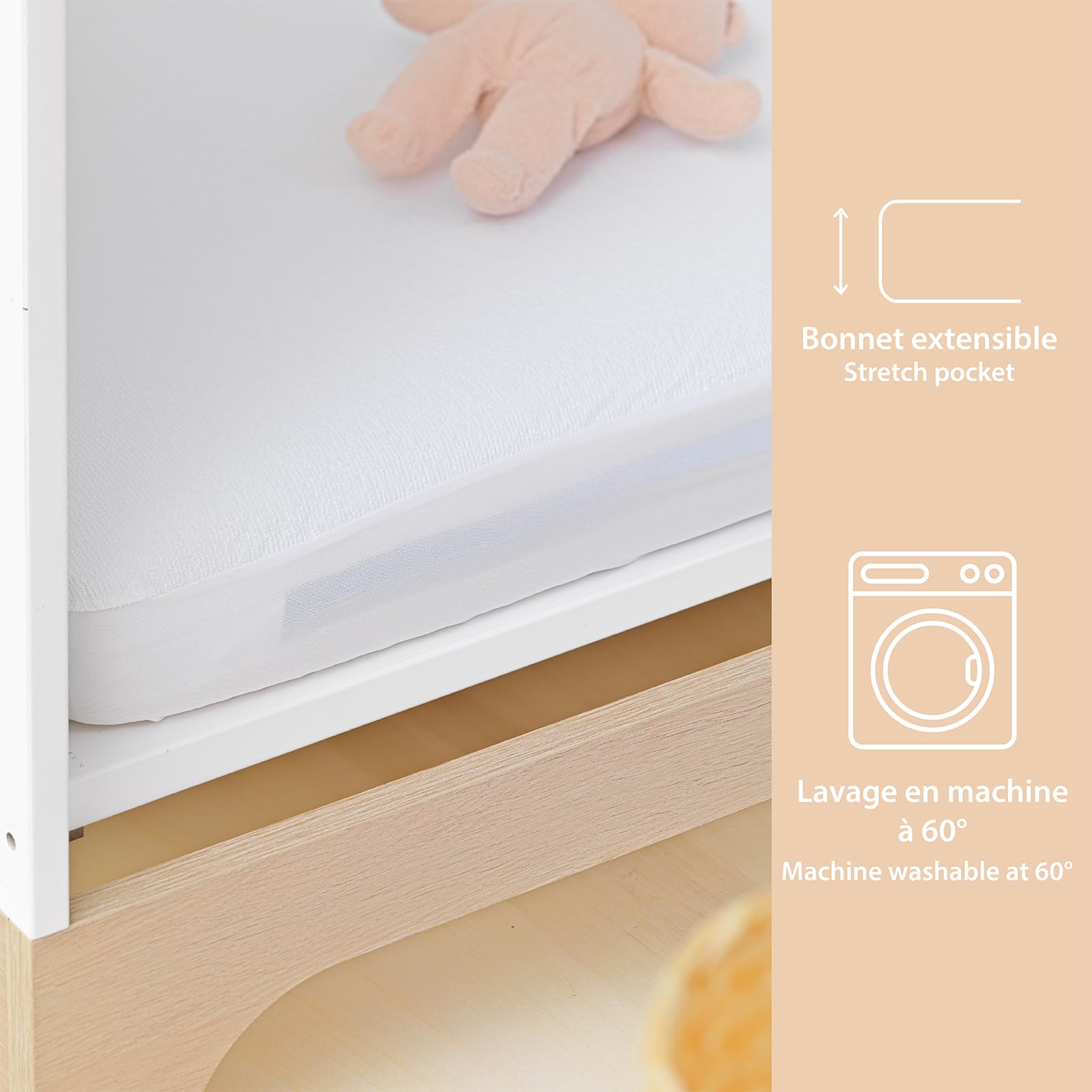 Kadolis - Alèse Bébé Imperméable Bouclette Coton Bio - Protège Matelas pour lit bébé 60x120 cm - Absorbante et Respirante - Etanche sans PVC - Certifié OEKOTEX
