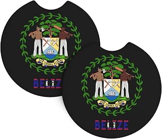 Belize Belizean National Emblem 2pcs Car Cup Holder Coasters Neoprene Mug Mat with Finger Slot Vehicle Interior Accessories Absorbing Auto Cup Coaster Universal for Most Vehicles