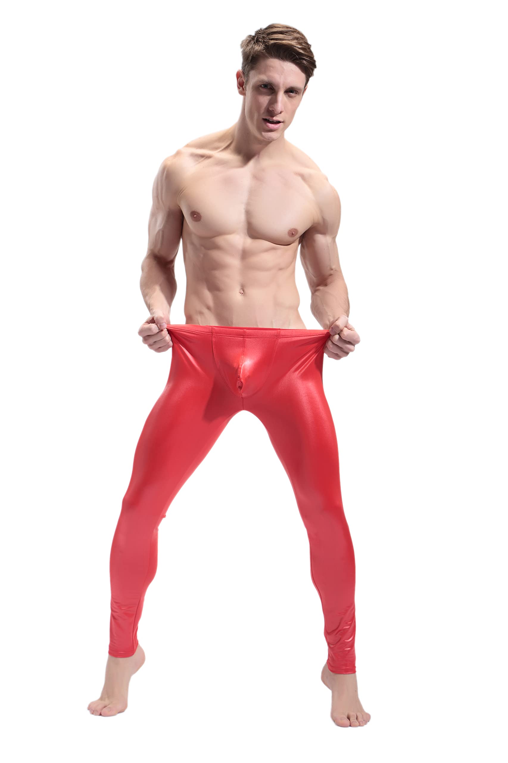 BaronHong - Pantalones Ajustados de Piel sintética para Hombre, Mallas metálicas para Club Nocturno, Pantalones Largos