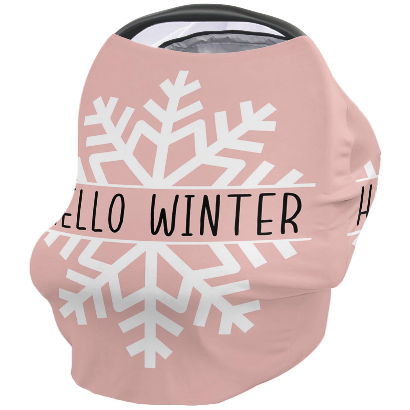Nursing Cover for Breastfeeding Scarf, Pink Christmas Snowflake Baby Car Covers Super Soft Multi Use for Canopy Shopping Cart Cover Blanket Stroller Cover