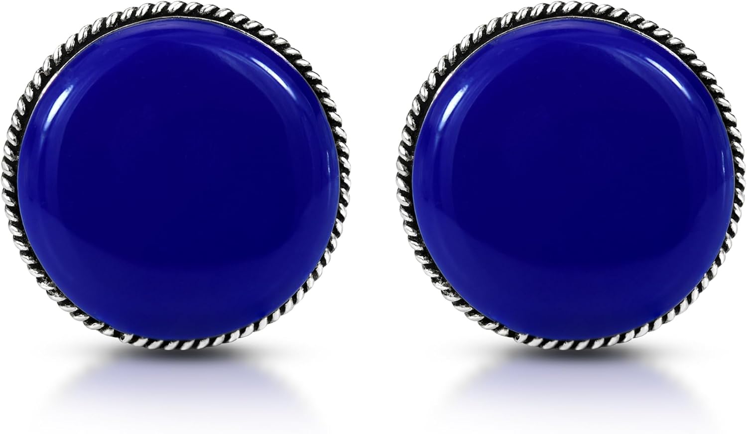 AeraVida Vintage 18 mm Round Simulated Blue Lapis-Lazuli Button .925 Sterling Silver Clip On Earrings | Classic Sterling Silver Cuff Earrings for Women