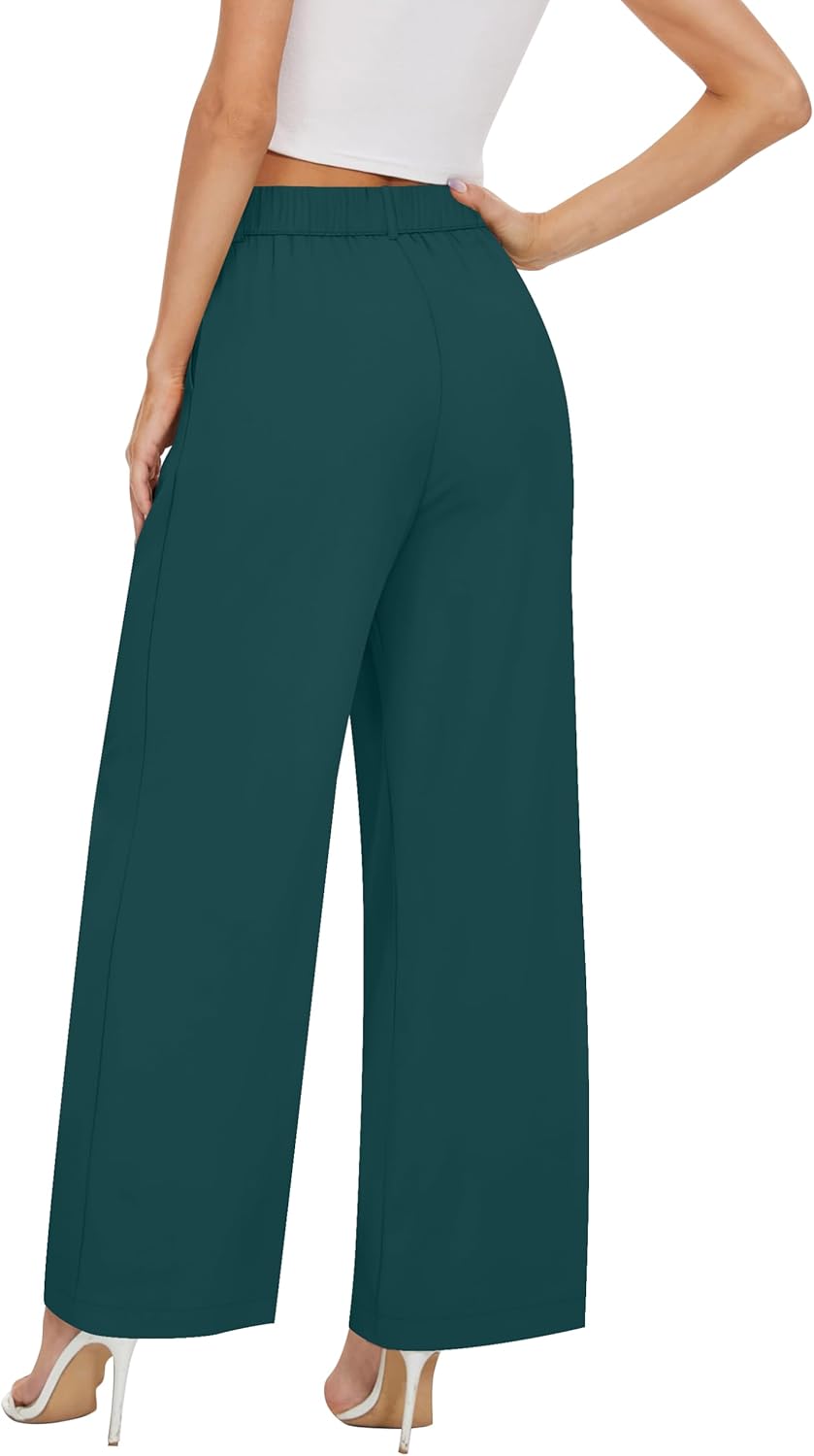 Wide Leg Pants for Women Palazzo Pant Business Casual High Waisted Dressy Flowy Work Office Trousers with Pockets Blue M - Image 5