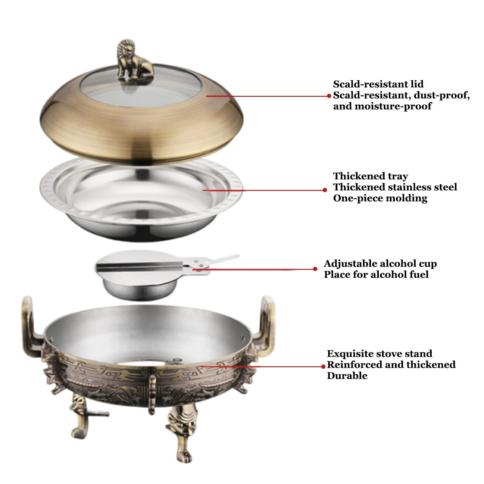 Ensemble de plats à frire pour buffet, plateau chauffant en acier inoxydable durable avec couvercle, récipient chauffant rond pour restauration, fête, banquet, mariage, service alimentaire