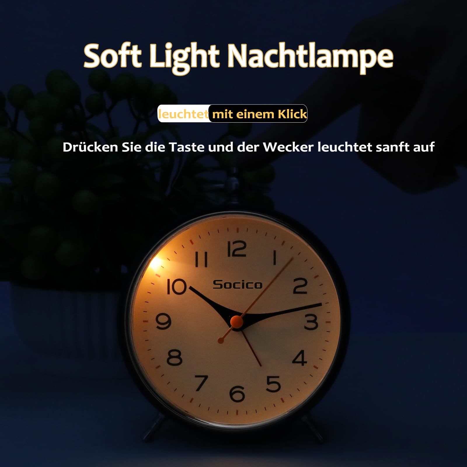 SOCICO Analoge wekker, rond, retro, metaal, werkt op batterijen, met nachtlampje en snooze-functie, voor kantoor, slaapkamer, reizen, cadeau voor kinderen en volwassenen (bruin