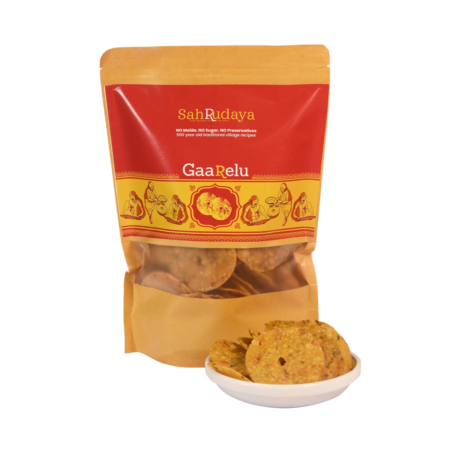 SAHRUDAYA Gaarelu Chips | Tasty & Yummy Chips | Handmade Gluten Free Snack | South Indian Nachos | Thattai Murukku | Nippattu | Chekkaluu | 100g Pack of 4