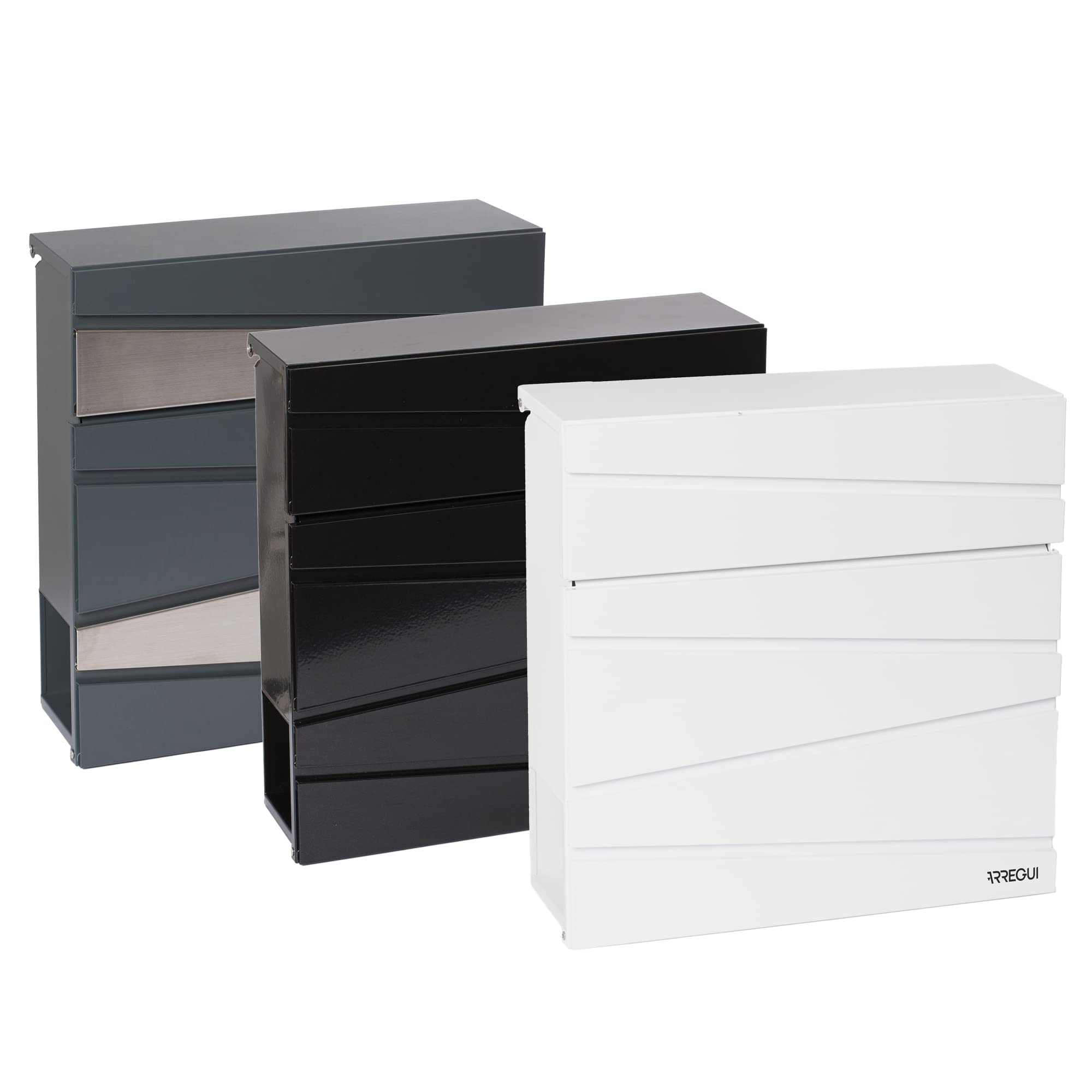 Arregui Armor E6905 Buzón Exterior de Acero con Portaperiódicos, Tamaño M (DIN A4), Buzón de Correo Moderno Gris con Tapa Protectora y Soporte para Periódicos, Montaje en Pared