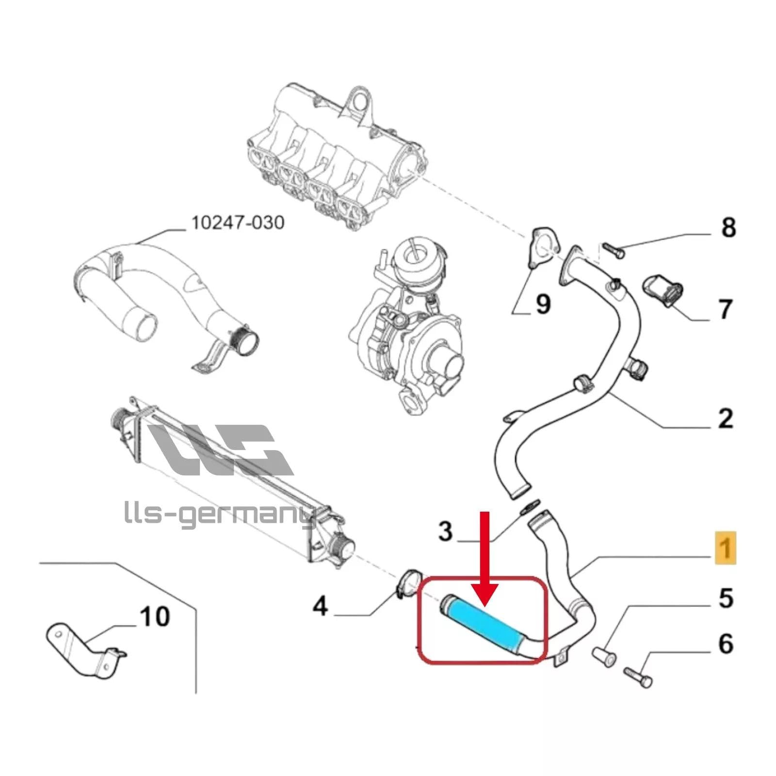 LLS-GERMANY Tubo dell'aria di carica turbo compatibile con Doblo (263), 1.6 D MultiJet, 90 CV, 95 CV, 100 CV, 101 CV, 105 CV, 120 CV, 52087205, 52005211