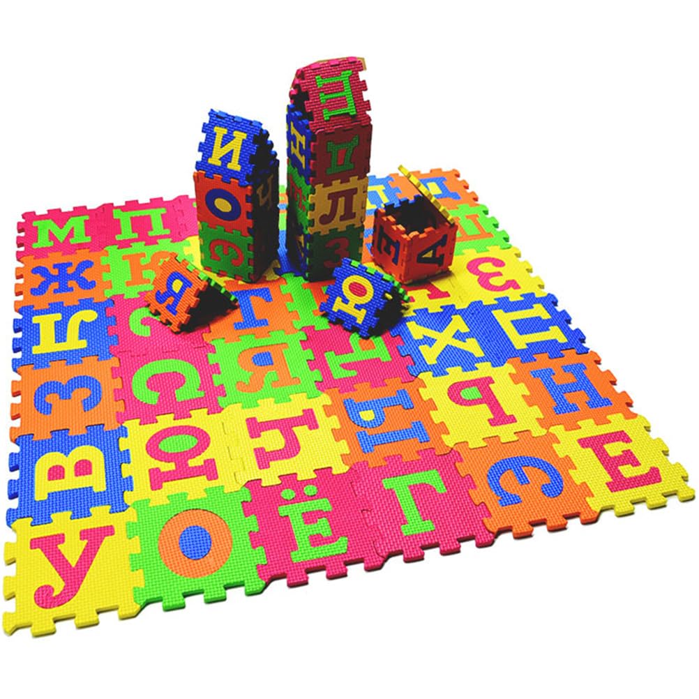 Russian Alphabet Interlocking, 36 Pcs Foam Puzzle Play Mat EVA Floor Tiles for Kids Baby Toddlers Gym Playroom Playmat