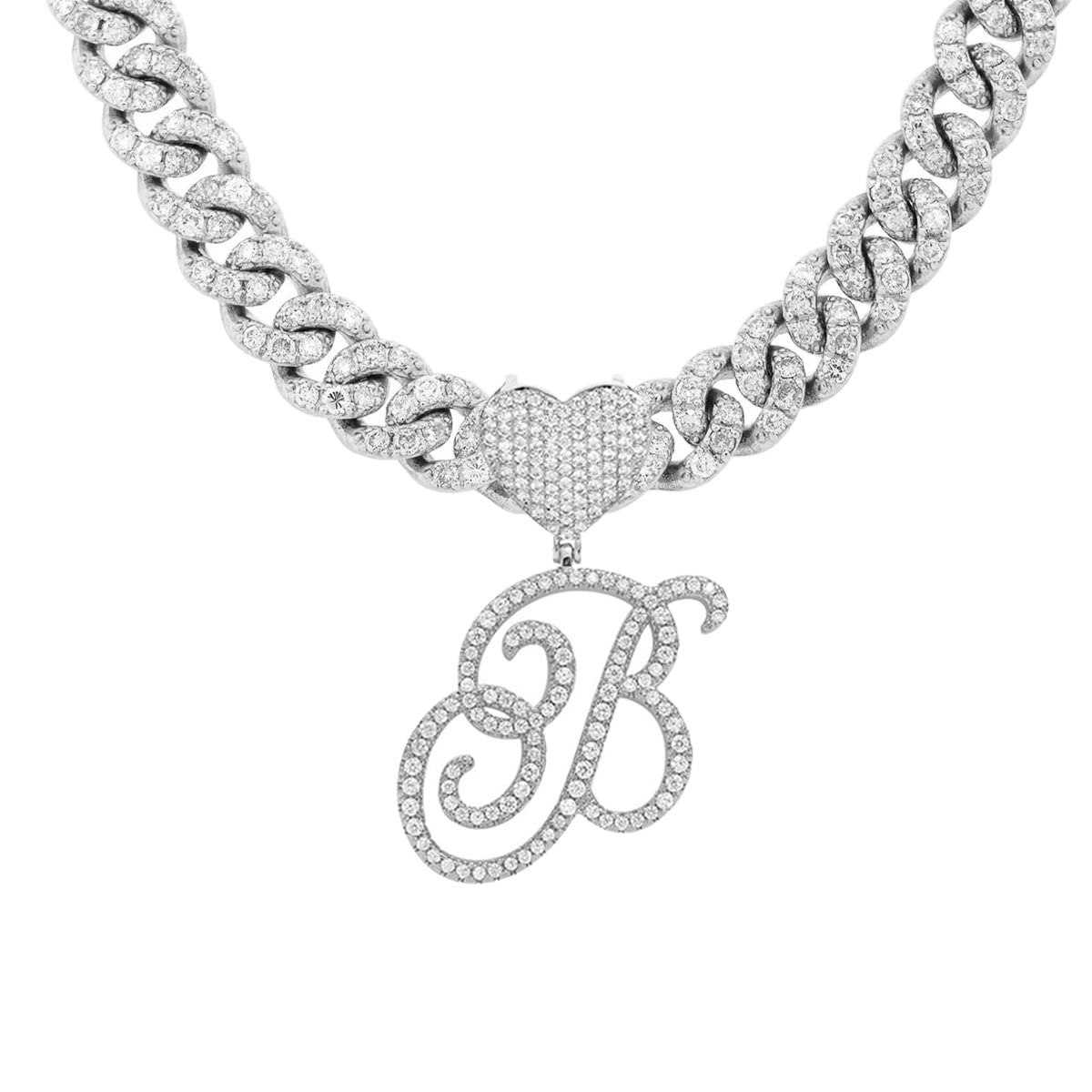 BLBLJERYInitial Necklaces Silver Cuban Link Chain for Women Iced Out Chain with Heart Letter Pendants Custom Chain Name Necklace Hip Hop Jewelry Gift