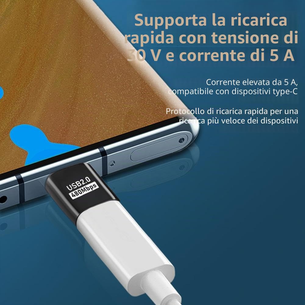 Adattatore OTG USB Tipo C Maschio a Femmina Alta Velocità per Trasferimento Dati e Uscita Video Argento