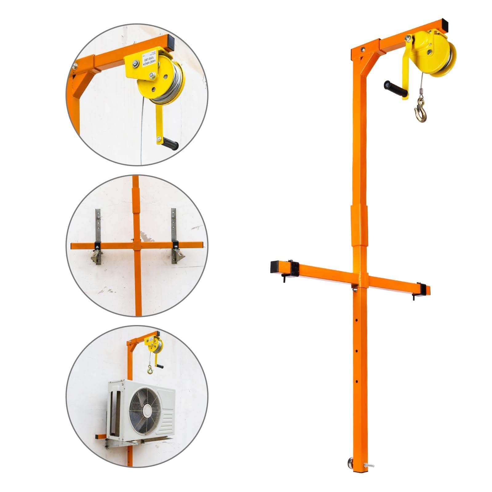 Tragbarer Kranzug mit Halterung und Handwinde, Hebewerkzeug für Klimaanlagen, 150 kg Kapazität, ideal für die Installation von Außengeräten, 10 m lang