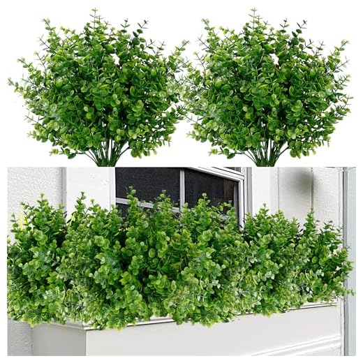 Sggvecsy Artificial Flowers for Outdoors 12 Bundles UV Resistant Boxwood Shrubs Artificial Eucalyptus Fake Plants Faux Plastic Greenery for Farmhouse Garden Indoor Outdoor Home Wedding Decoration