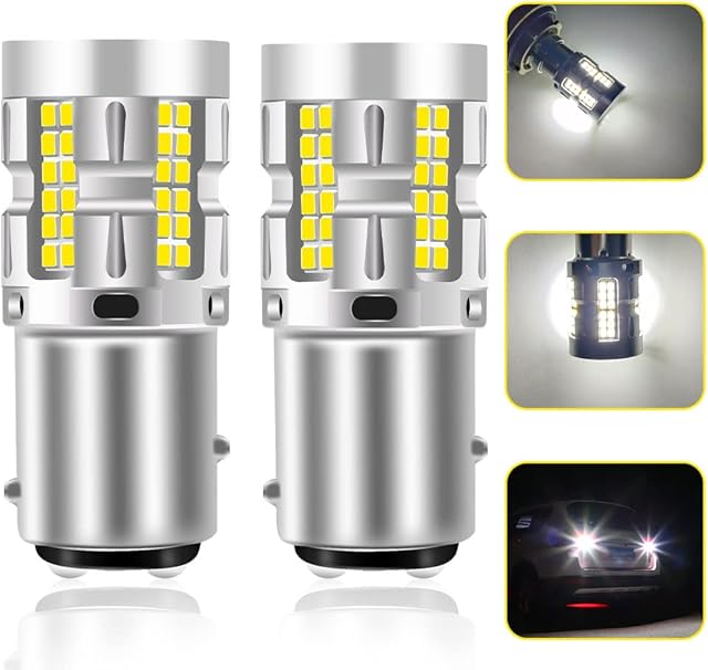 Chemini 2Pcs 1157 BAY15D P21/5W LED Bulb for Car LED Brake Light Reversing Light Rear Fog Light High Brightness 66SMD LED Chip DC12V-24V-White