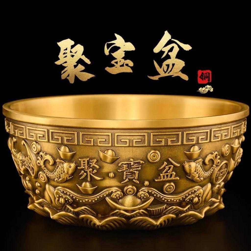 纯黄铜 Feng Shui Golden Treasure Basin 聚宝盆招财铜摆件 Feng Shui Home Office Decor Chinese Gifts 聚财 Feng Shui Golden Treasure Basin 聚宝盆家用客厅摆件 Feng Shui Home Office Decor Chinese Gifts 公司店铺开业礼品 7980