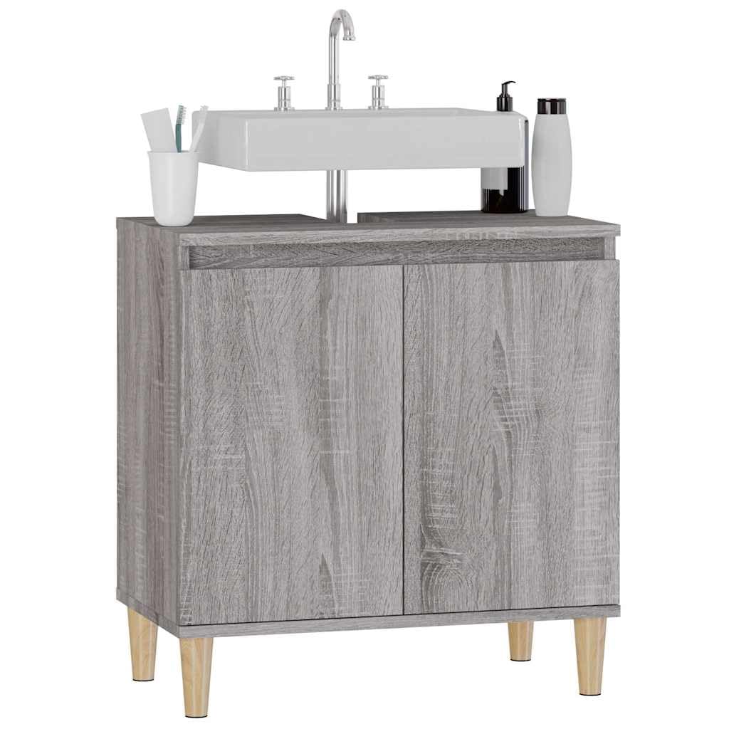 Mobile sottolavabo grigio Sonoma in legno 58 x 33 x 60 cm, mobile da bagno con vano portaoggetti, ante e ripiano, salvaspazio per WC e lavanderia