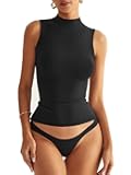 Women Sleeveless Mock Turtle Neck Tops Double Lined Fitted Tank Tops Basic T Shirts 2025