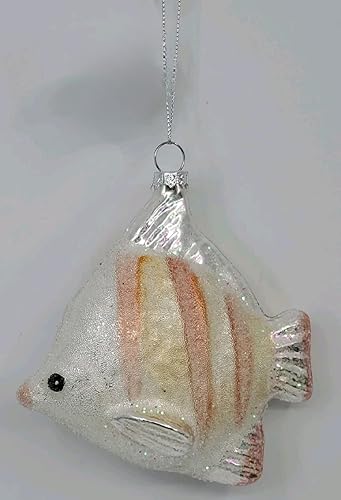 Miniatura 2 de Kurt S. Adler Adorno de Navidad náutico de peces de cristal con purpurina rosa y amarillo