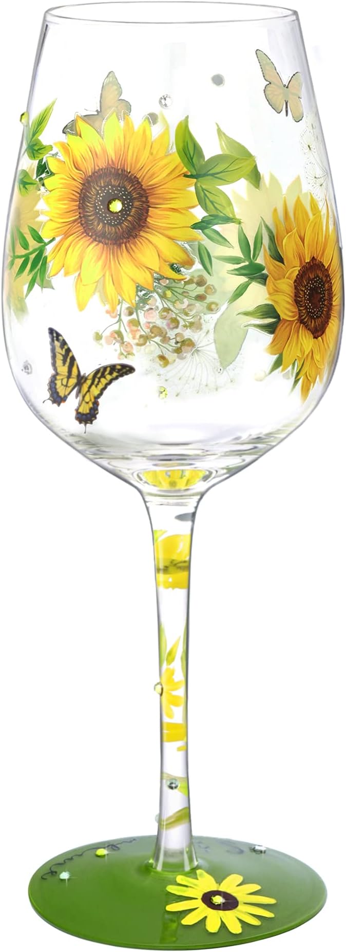 NymphFableColourful Wine Glass SunneFlower Hand-Painted Christmas Wine Glass Birthday Gift for Women 15 oz
