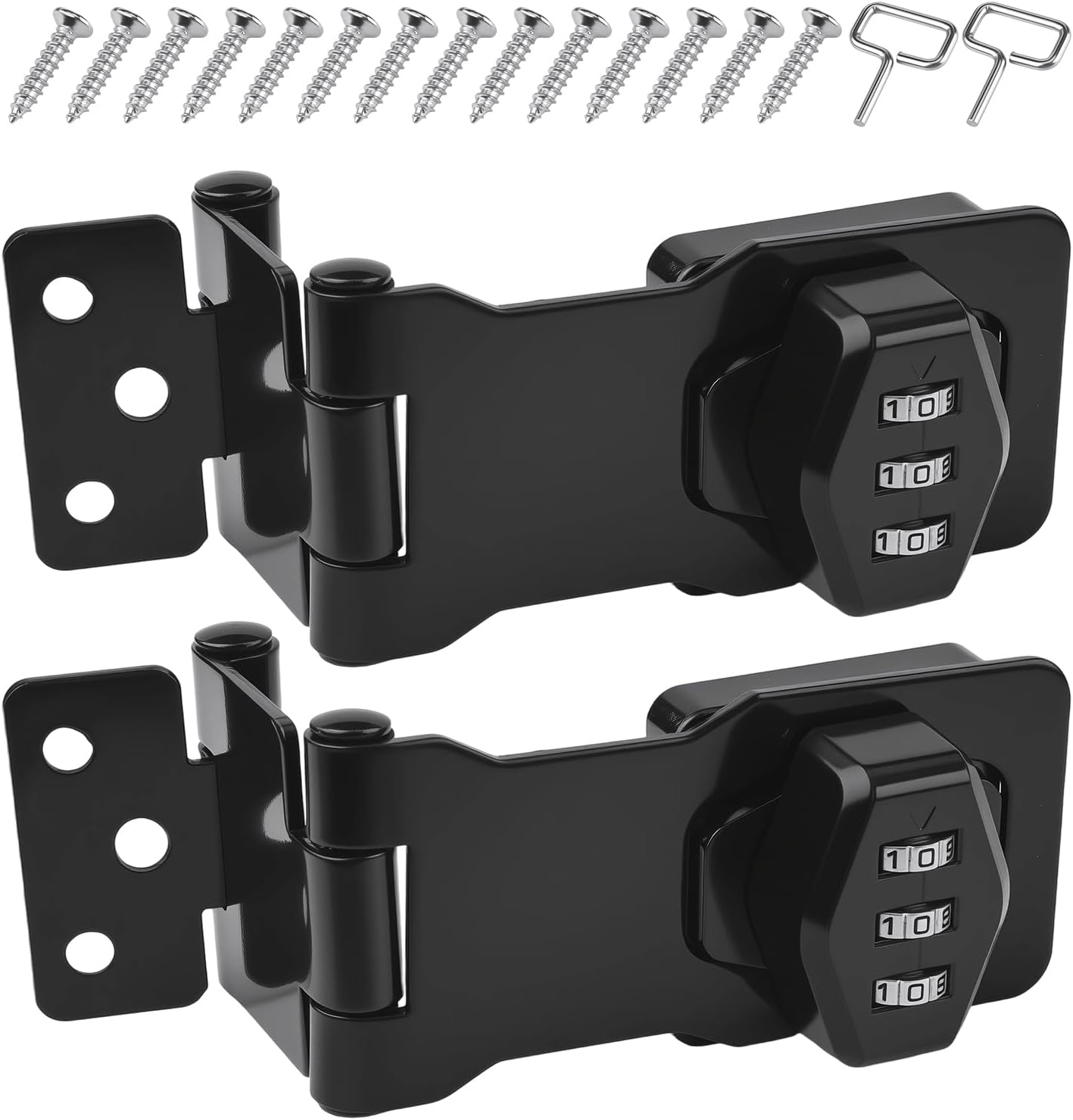 A Solid 304 Stainless Steel Password Rotary Hasp Lock, for 90° and 180° Drawers, File Cabinets, Desks, Doors, Flip Barn Doors, Outdoor Use. (Black, 2-Pack)
