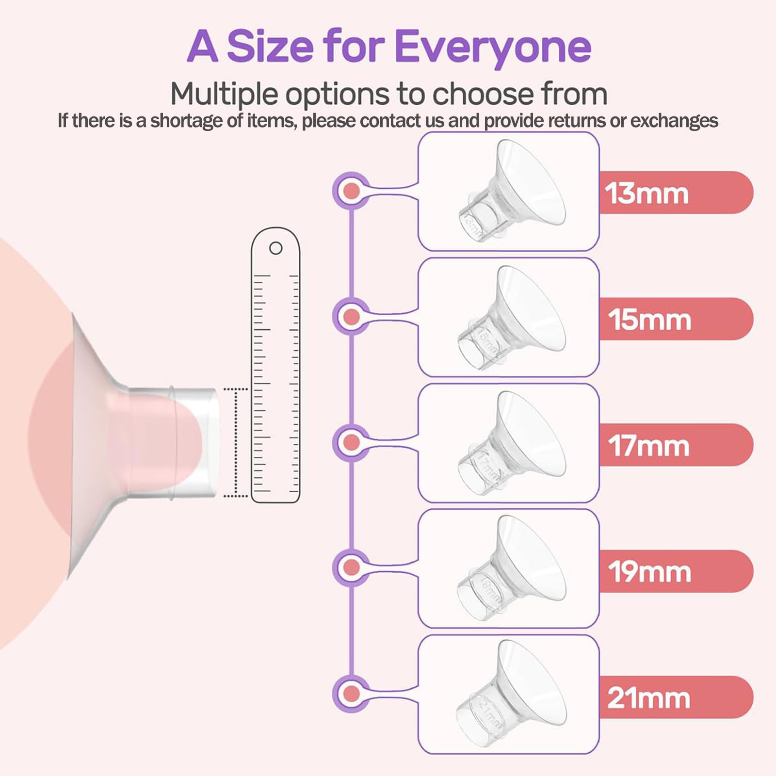 Parts for Spectra Breast Pump Accessories, 6 Pcs Accessories for Breast Pump, Flange Sizing Kit, Suitable for Medela Milk Pump for Breastfeeding Inserts Accessory, Items for Pregnant Woman, Flange Ruler (13/15/17/19/21mm) - Image 2 thumbnail