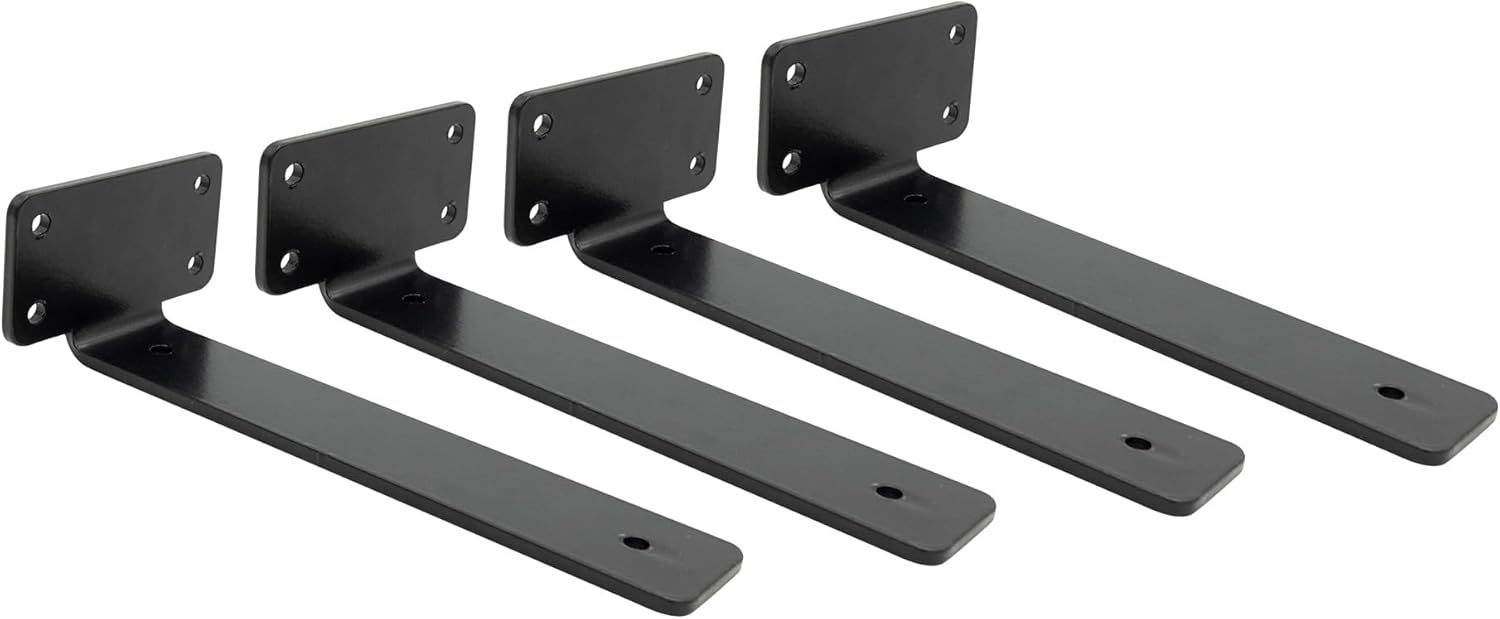 4 Pack 12 Inch Shelf Brackets – Heavy-Duty Black Metal L Bracket Kit for Wall Mount Floating Shelves – Includes Screws & Anchors – Ideal for Garage, Kitchen, Pantry, or Closet Shelving