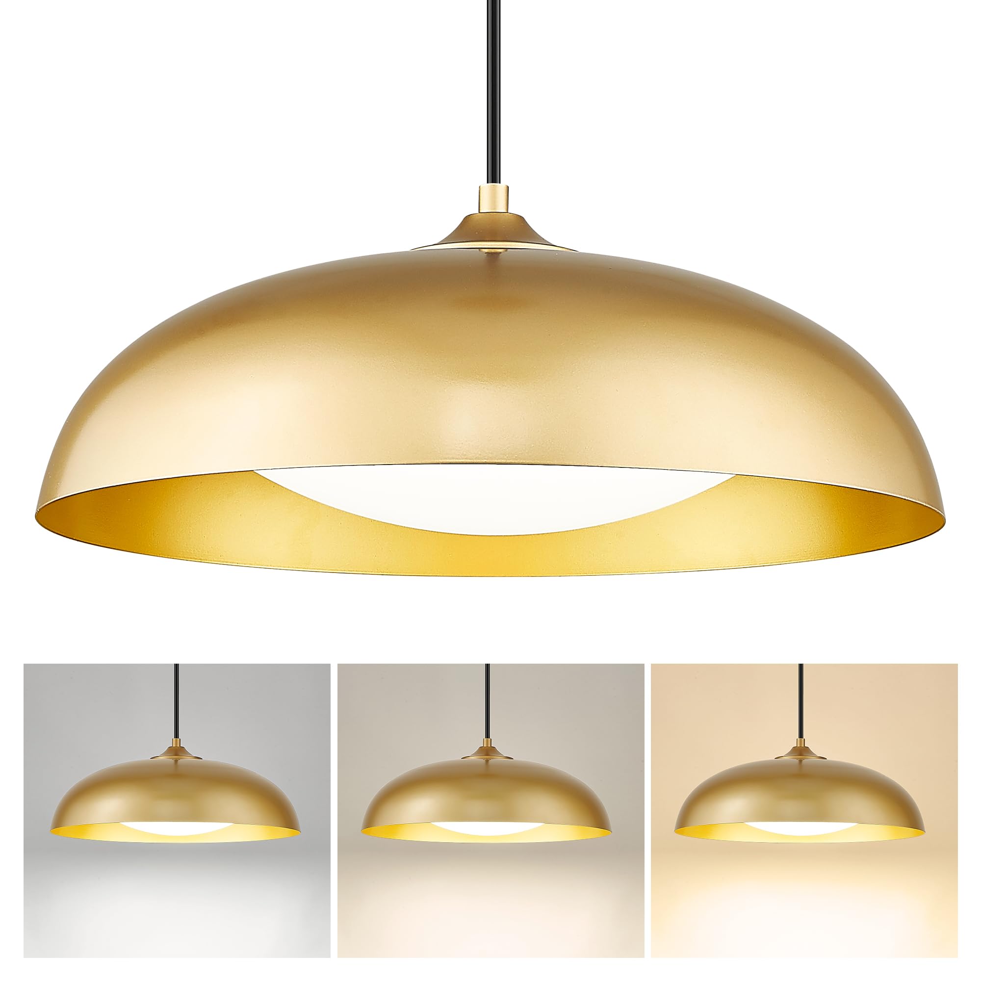 kudos LED Pendant Light Fixtures, Modern Gold Pendant Light, 15 Inch Large Kitchen Pendant Light for Kitchen Island, Dining Room, Living Room, Bedroom, 5CCT Adjustable, KDPL02-GD