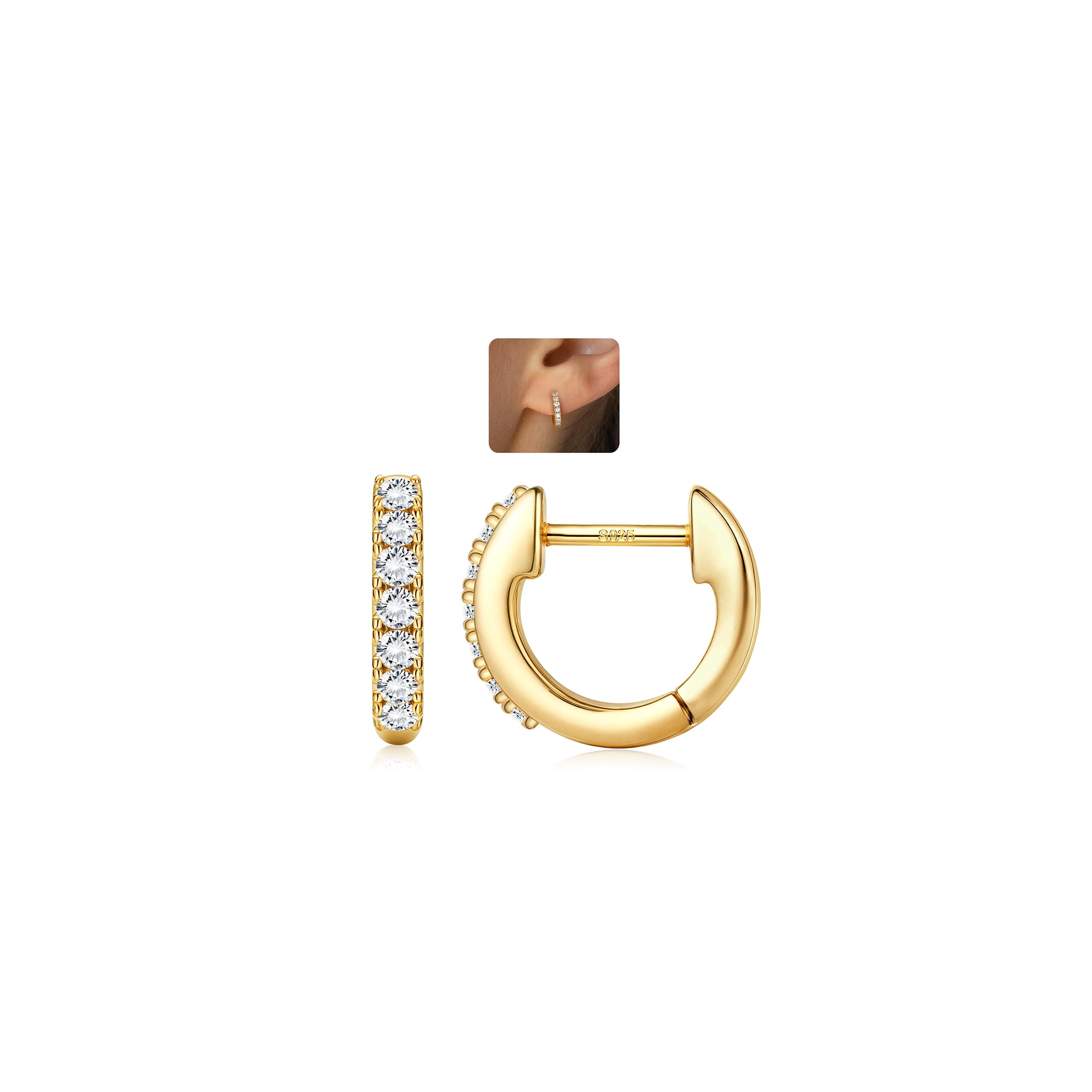 LOLIAS 14K Ohrringe Gold Creolen für Damen 925 Sterling Silber Creolen Gold Hypoallergene U Hängend Offene Goldene Ohrringe Damen mit AAA + CZ Kleine Huggie Creolen Schmuck Gold