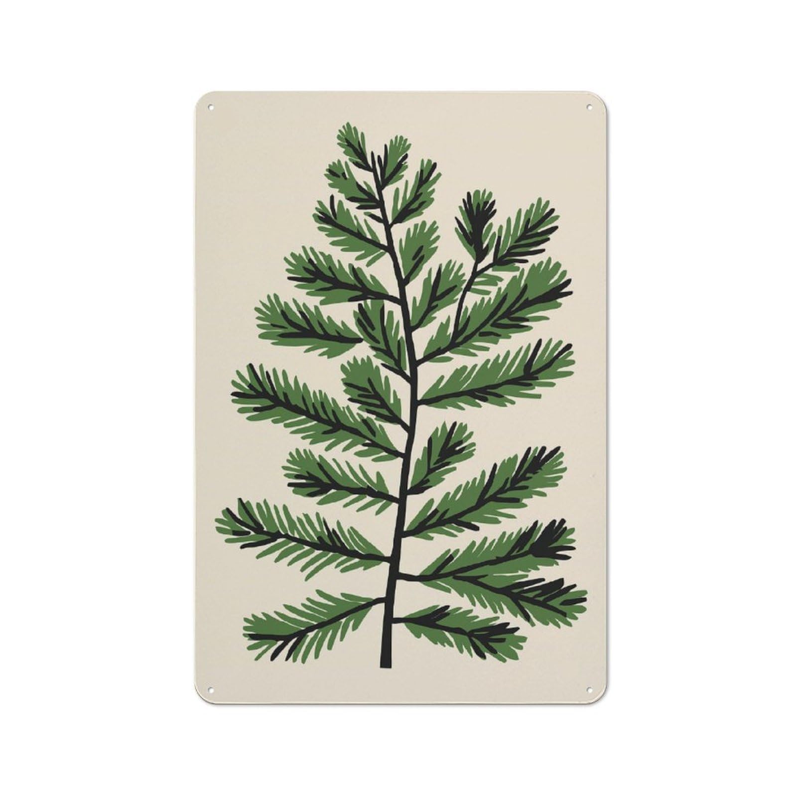 Junmoney Style-5 Green Pine Branch Illustration Decorative Tin Plaque 30X20cm, Decorative Novelty Wall Art For Hallway, Home Bar, Garage Or Study