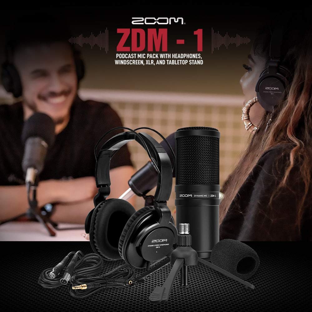 Zoom ZDM-1 Podcast Mic Pack with Headphones, Windscreen, XLR, and Tabletop Stand Basic Bundle Perfect for Podcasting Studio