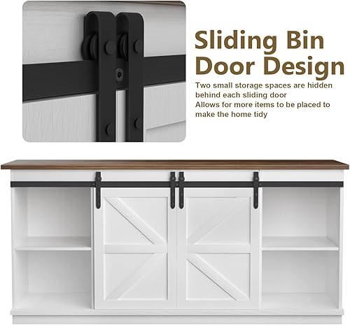 Miniatura 4 de JUMMICO Soporte de TV para TV de 65 pulgadas, centro de entretenimiento con armarios de almacenamiento y puertas corredizas de granero, consola de