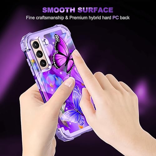 Miniatura 6 de Casetego Funda compatible con Galaxy S22 5G, diseño floral de tres capas, resistente, resistente, a prueba de golpes, funda protectora de cuerpo