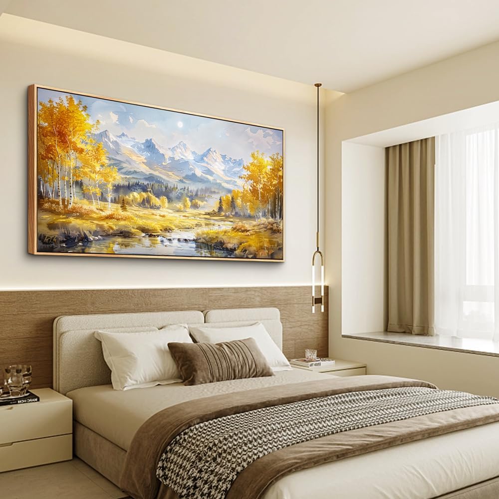 ZUITINGHUA Large Wood Framed Wall Decor For Living Room Canvas Wall Art For Office Modern Wall Decorations For Bedroom Flowers Landscape Paintings Seaside Pictures Artwork Home Decor 24x48 In