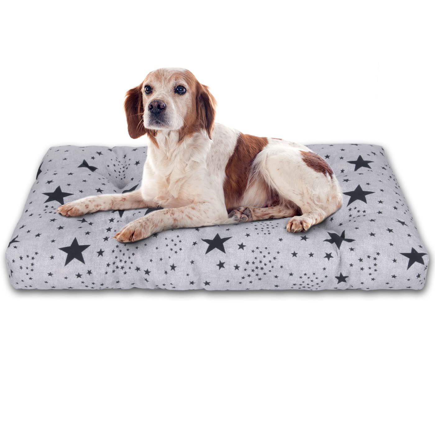 MERCURY TEXTIL- Cama de Mascota, Colchón para Perro, Colchoneta Reversible Estampada Relleno de Espuma para Interior y Exterior. (Small, Estrellas)
