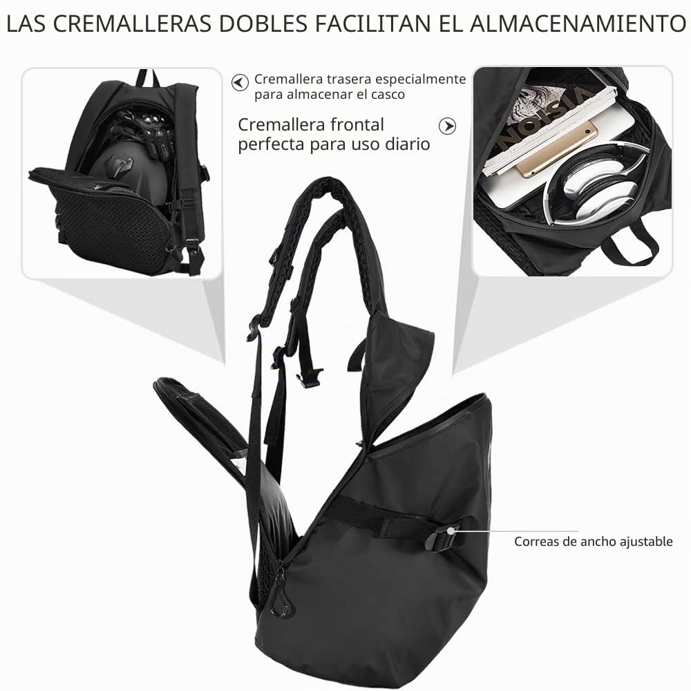 ILM Mochila mujer hombre Multifuncional-Mochila de Motocicleta Bicicleta Escuela Impermeable con Tiras Reflectantes con Gran Capacidad, Negro, Modelo MB01