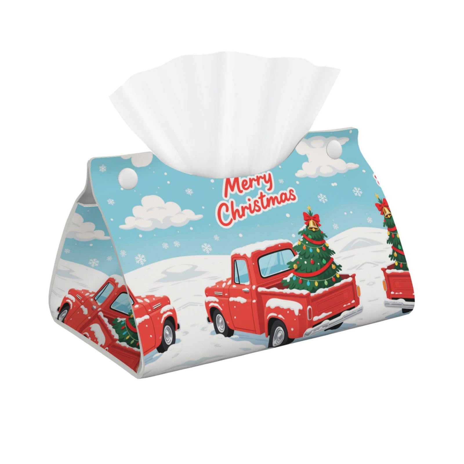 Pu Leather Tissue Box Cover, Retro Pickup and Christmas Tree Rectangle Tissue Case Covers Decorative Tissue Box Holder Waterproof Tissue Holder Organizer for Bathroom Home Office