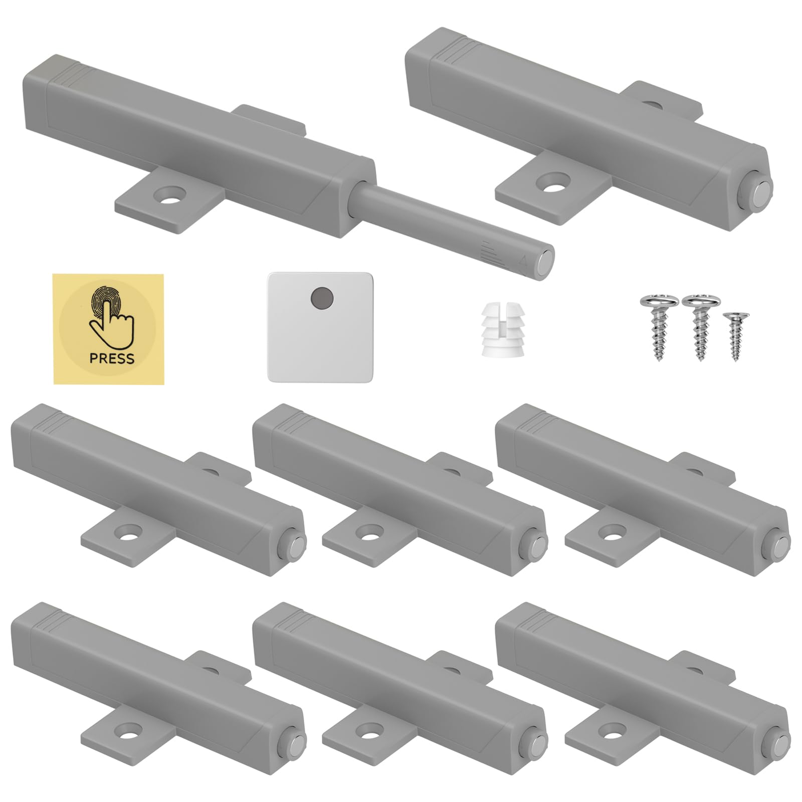 Cabinet Push Open Hardware, Jiayi Strong Spring Magnetic Cabinet Latches, Large Drawer Opener Release Pop Out Touch Latch Push Close for Kitchen Drawer Door Magnets Catch Closure (Gray, 8 Pack)