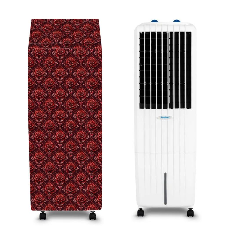 Image of PVC Cooler Cover Suitable for Symphony Diet 22T 22-Litre Portable Air Cooler Waterproof, Dustproof, Size (HxWxD) 96.52X34.29X36.83 Cm, Red Flower.