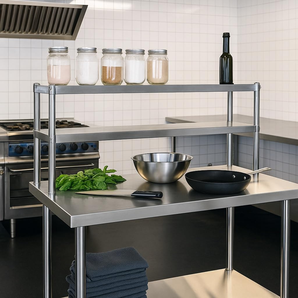 WilTec Mesa Trabajo Acero Inoxidable 120x60x145cm estantería 2 Niveles Patas Regulables Hostelería Gastro