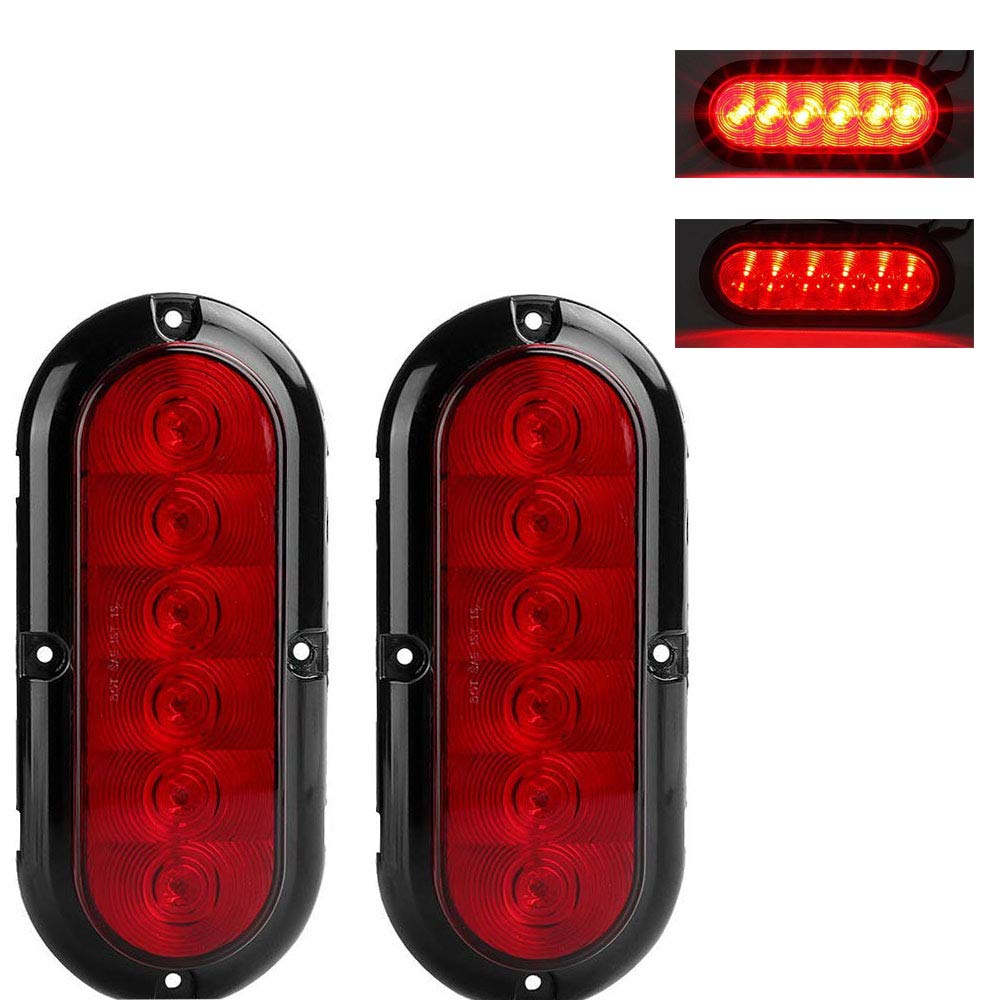NPAUTO 2Pcs 6" Oval Trailer Tail Lights Red 6 LED Stop Turn Brake Light Trailer Marker Lights Flush Mount for RV Truck Boat Trailer Waterproof
