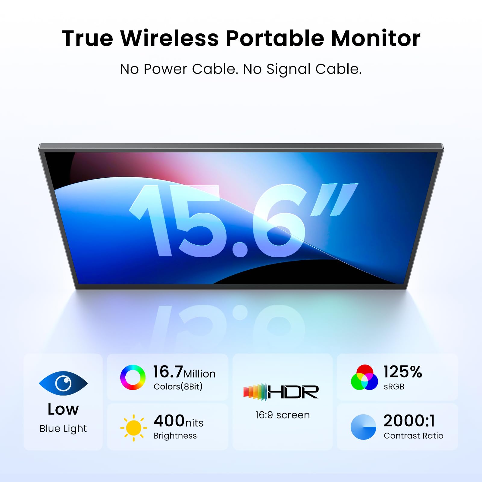 UPERFECT Monitor portátil Wireless con 8000mAh Batería, 15,6 Pulgadas 1080P 125% sRGB Ultradelgado Pantalla Portatil con Funda/Teclado para Laptop/PC/Teléfono/Game Console, Soporte AirPlay/Miracast