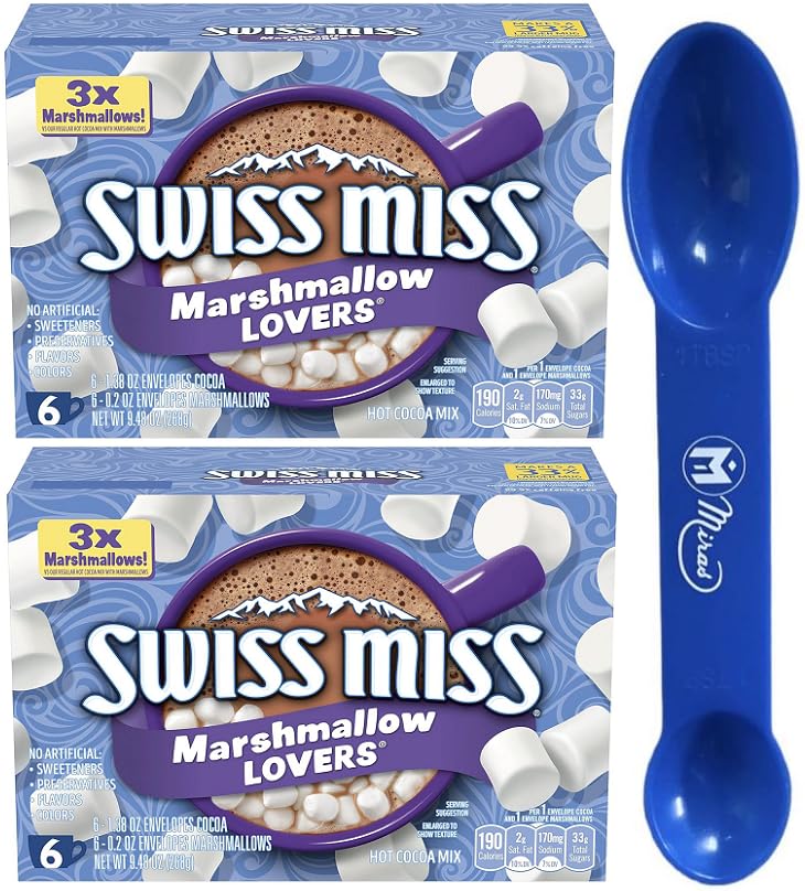 (Pack of 2) Swiss-Miss Marshmallow Lovers Hot Cocoa Mix 6 Count 1.38 oz Packets (Miras Trademark 2-in-1 Measuring Spoon Included!)