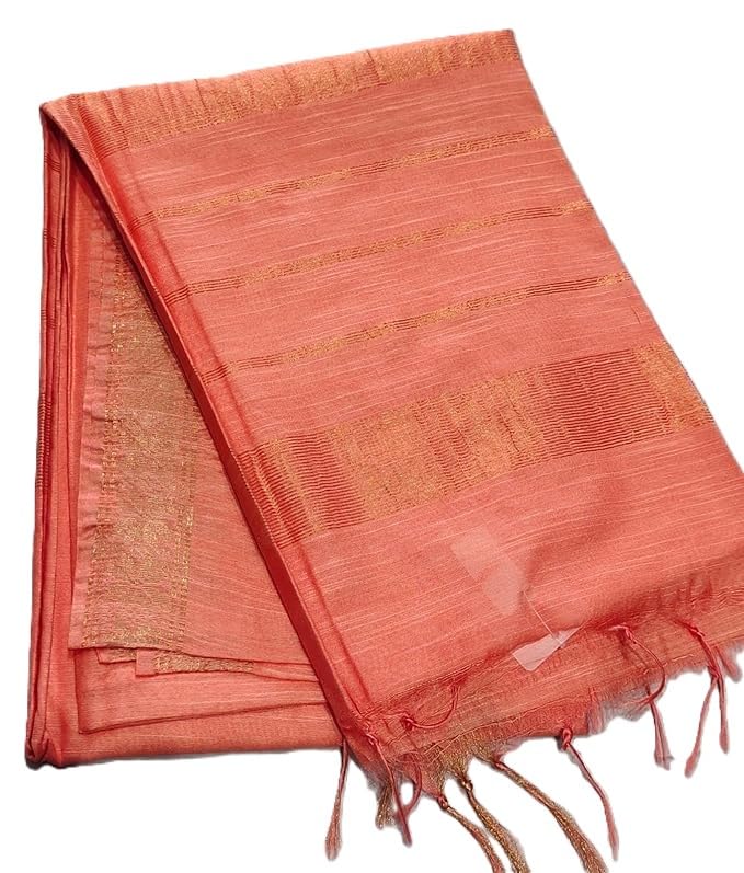 Bhagalpuri Soft Silk Saree for Women | Woven Saree with Golden Zari Border & Tassels-image-8